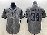 Men's Las Vegas Raiders #34 Bo Jackson Gray With Patch Cool Base Stitched Baseball Jersey,baseball caps,new era cap wholesale,wholesale hats